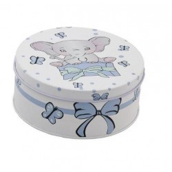 SCATOLA SMALL LATTA C/ELEFANTE BOY ø6,5x4,5h  AZZURRA 6 PEZZI