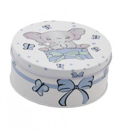 SCATOLA SMALL LATTA C/ELEFANTE BOY ø6,5x4,5h  AZZURRA 6 PEZZI