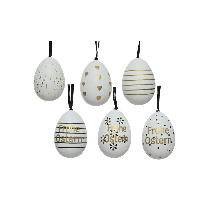 UOVA C/FILO DECORATE BIANCO-ORO H.6cm 6pz