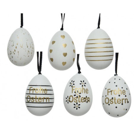 UOVA C/FILO DECORATE BIANCO-ORO H.6cm 6pz