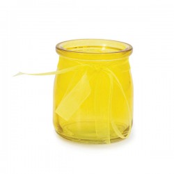 VASETTO VETRO COLOR C/ORGANZA 7,5x6,5cm GIALLO