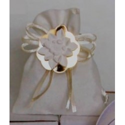 SACCHETTO LINO AVORIO C/ALBERO IN ORO PLEXI 6pz