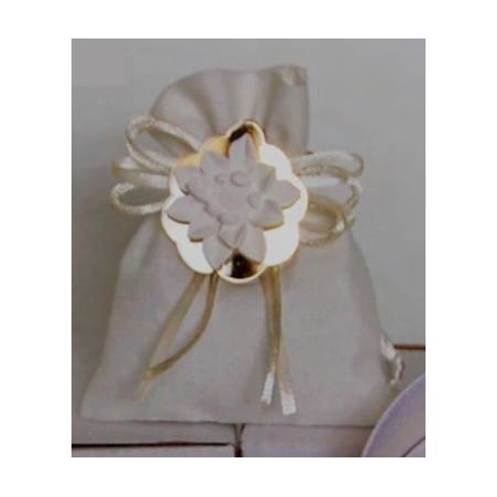 SACCHETTO LINO AVORIO C/ALBERO IN ORO PLEXI 6pz