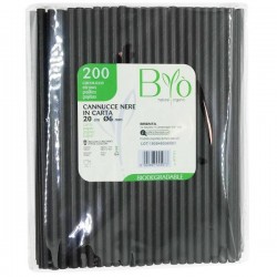 CANNUCCE CARTA mm6x20cm 200pz NERO BIO COMPOSTABILE