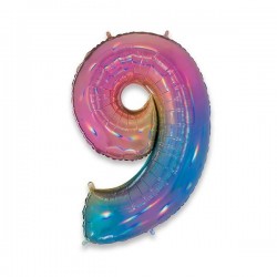 PALLONE NUMERO 9 MYLAR 102cm 40 RAINBOW