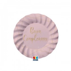 PIATTI BUON COMPLEANNO ROSA E  GOLD 20cm 8pz