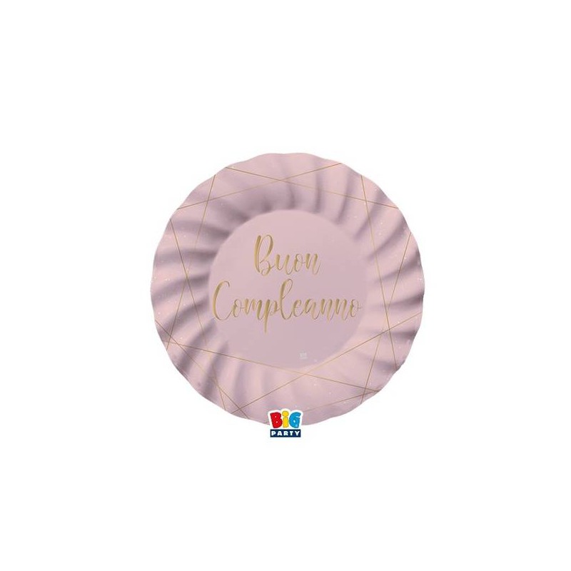 PIATTI BUON COMPLEANNO ROSA E  GOLD 20cm 8pz