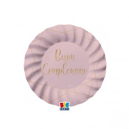 PIATTI BUON COMPLEANNO ROSA E  GOLD 20cm 8pz