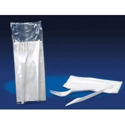 BIS FORCHETTA+COLTELLO+TOVAGLIOLO BIANCO ECO LUX RIUTILIZZABILI 100pz
