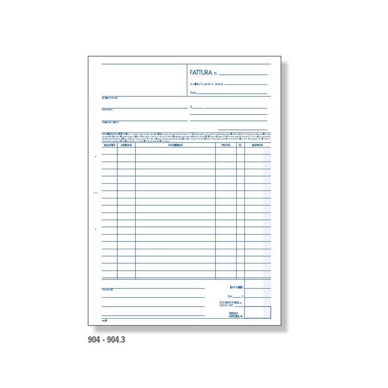 BLOCCO FATTURE 1 ALIQUOTA 22,5x29,7cm 2 COPIE BM 50fg 904