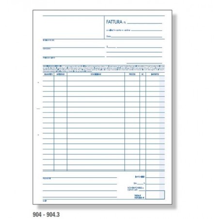 BLOCCO FATTURE 1 ALIQUOTA 22,5x29,7cm 2 COPIE BM 50fg 904