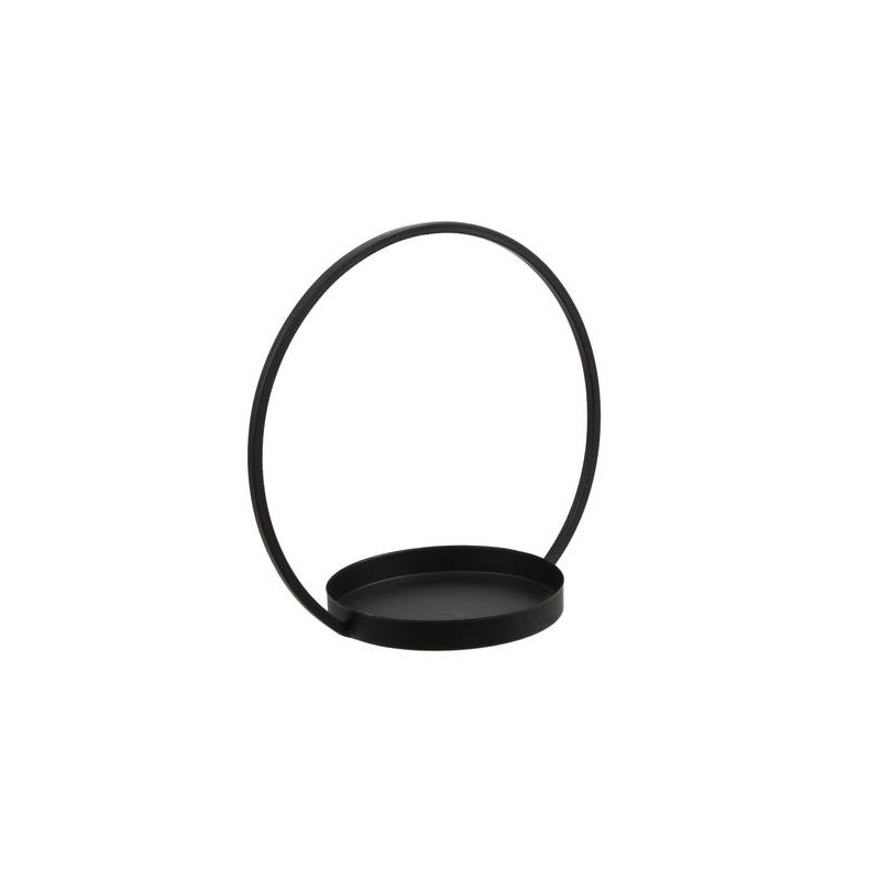 PORTA CANDELE METALLO NERO CON BASE E CERCHIO 24,5x14x35cm