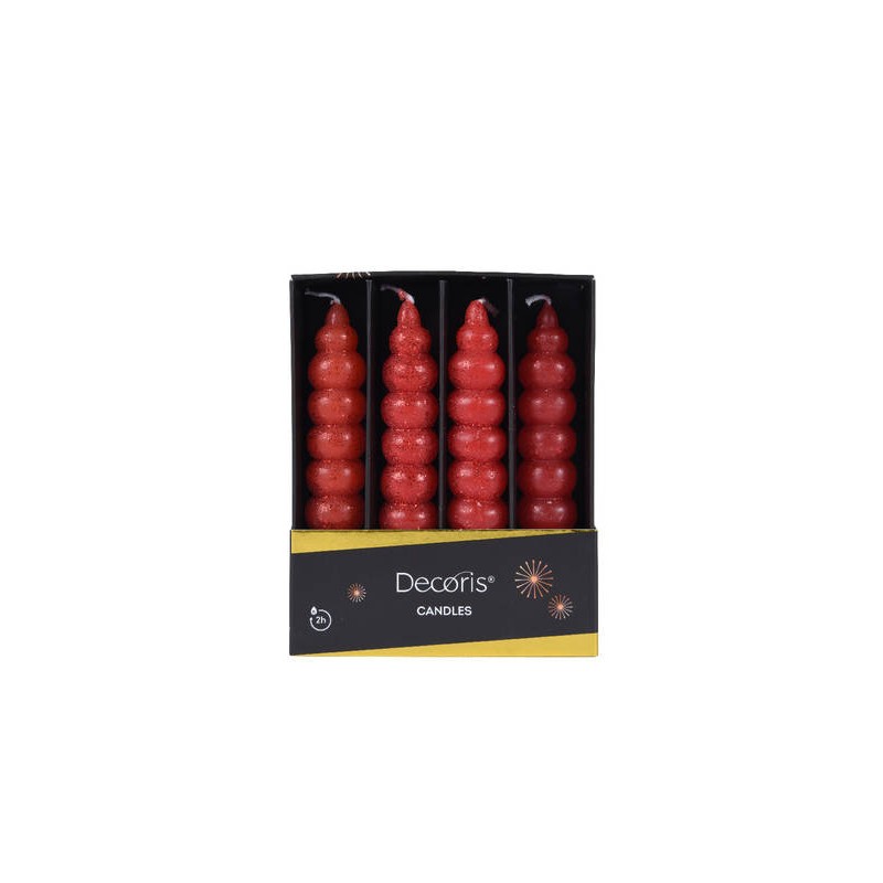 CANDELA GLITTER ONDA ROSSA Ø2,2cmxh11cm 4pz