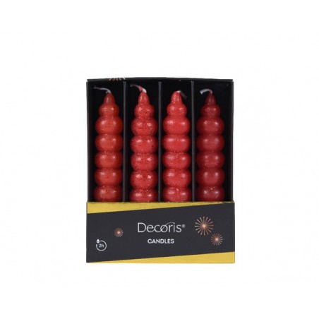 CANDELA GLITTER ONDA ROSSA Ø2,2cmxh11cm 4pz
