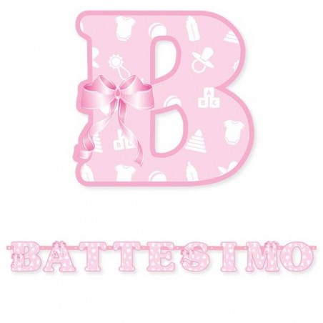 FESTONE SCRITTA BATTESIMO ROSA cm15x1,40mt