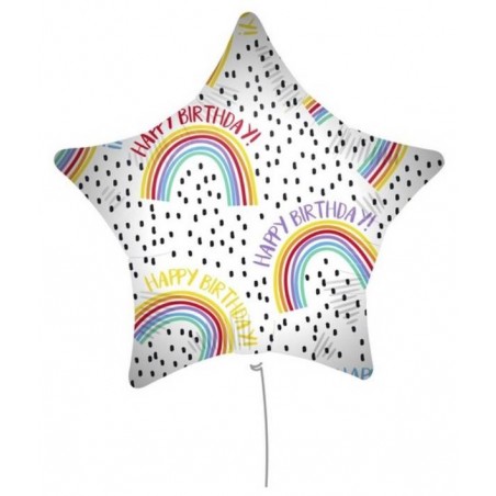 PALLONE MYLAR STELLA 18 45cm HAPPY BIRTHDAY RAINBOW C/FILO