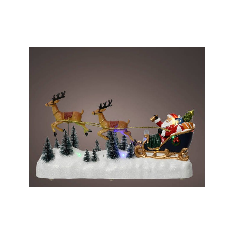 SCENA BABBO SU SLITTA LUCI E RENNE IN MOVIMENTO 11x40xh20cm