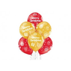 PALLONCINI LATTICE 12'' 30cm MERRY CHRISTMAS ORO-ROSSO 6pz