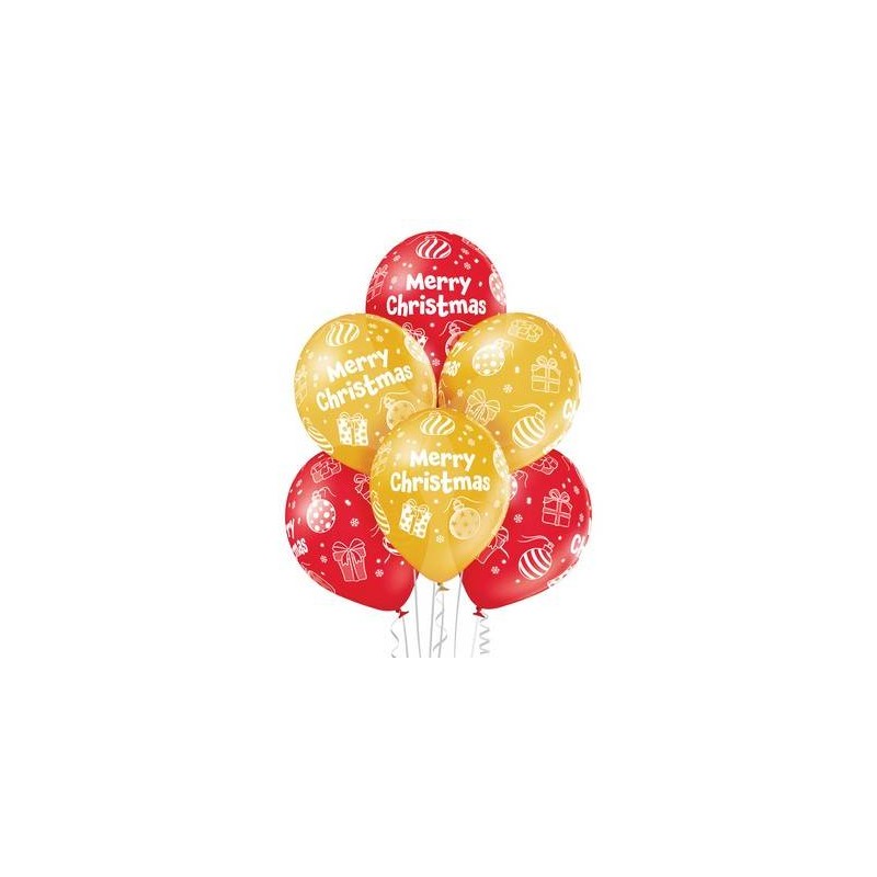 PALLONCINI LATTICE 12'' 30cm MERRY CHRISTMAS ORO-ROSSO 6pz