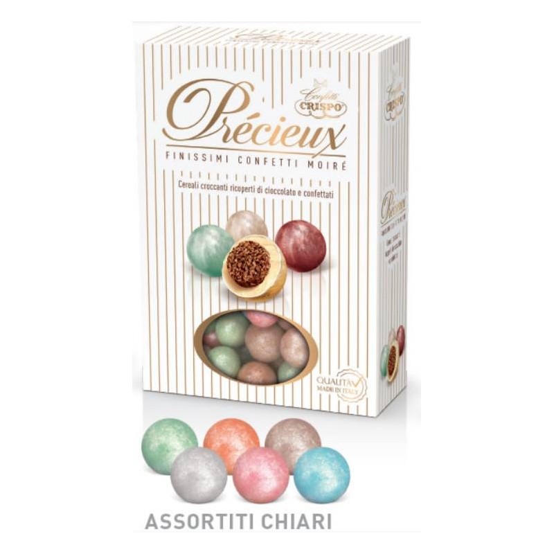 PRECIEUX KRIXI CEREALI CROCCANTI RICOPERTI DI CIOCCOLATO CONFETTATI ASS.TI CHIARI 700gr