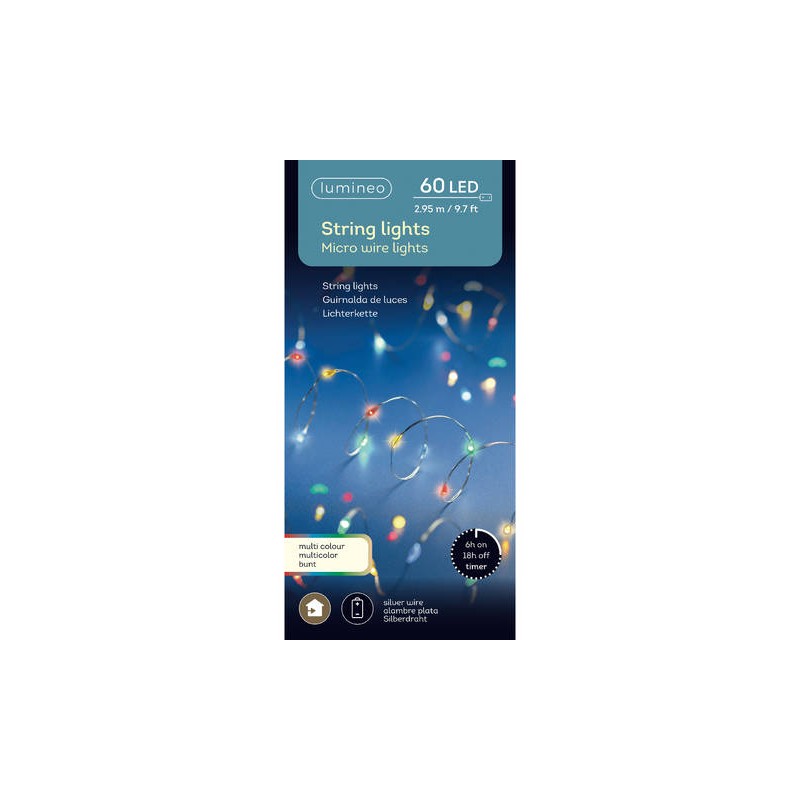 MICROLED 60 LUCI 2.95mt FILO ARGENTO- LUCE MULTICOLORE INTERNO