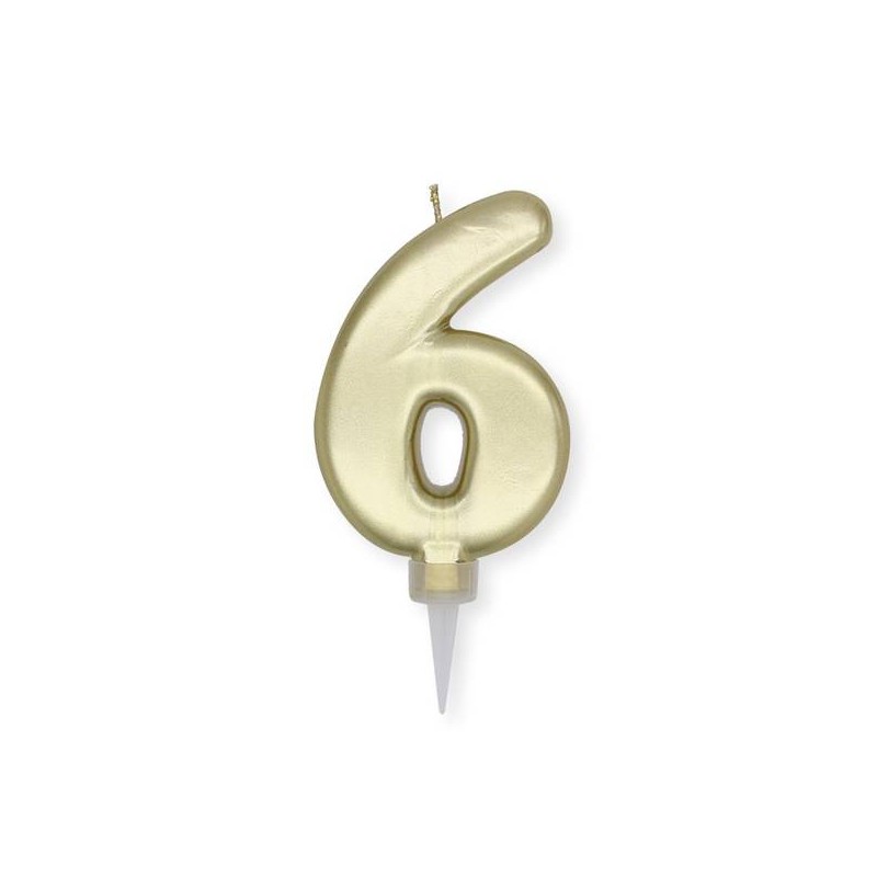 CANDELINA NUMERO 6 PLUMP ORO METAL 10cm