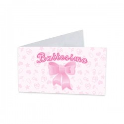 BIGLIETTINO BOMBONIERA 9x2,5cm BATTESIMO BABY ROSA 25pz