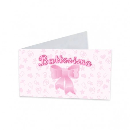 BIGLIETTINO BOMBONIERA 9x2,5cm BATTESIMO BABY ROSA 25pz