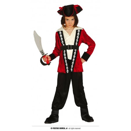 COSTUME PIRATA CAPPELLO, GIACCA CON CAMICIA, CINTURA, PANTALONI  7-9 ANNI