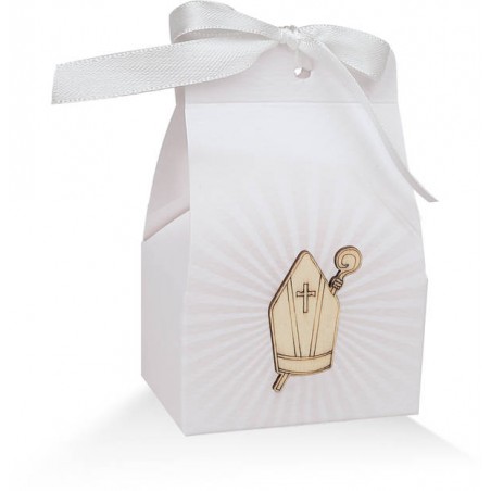 SCATOLINA CRESIMA CON APPL.  LEGNO 6x3,5x8cm BIANCA 10pz