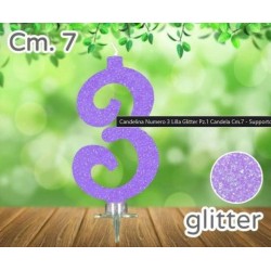 CANDELINA NUMERO 3 LILLA GLITTER 7cm