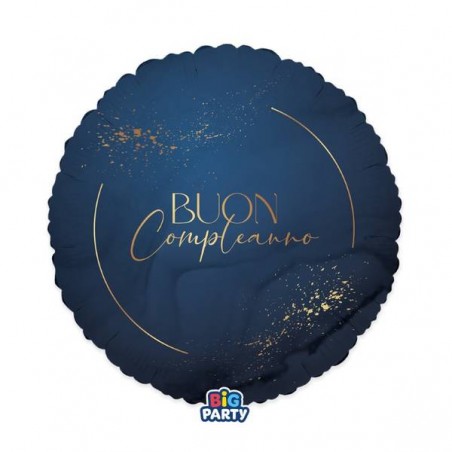 PALLONE MYLAR TONDO 45cm BUON COMPLEANNO BLUE NAVY