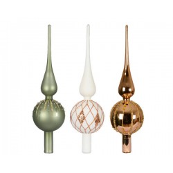 PUNTALE ALBERO IN VETRO H.31cm COLORE VERDE - BIANCO - BRANDY 1PZ