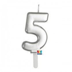CANDELINA NUMERO 5 TINY PLUMP ARGENTO METAL 7cm