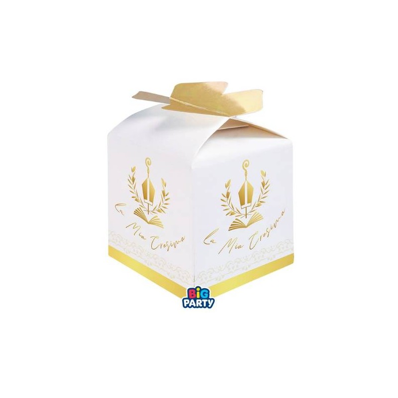 SCATOLINA CUBETTO PORTACONFETTI 5x7x5cm CRESIMA ELEGANT 10pz