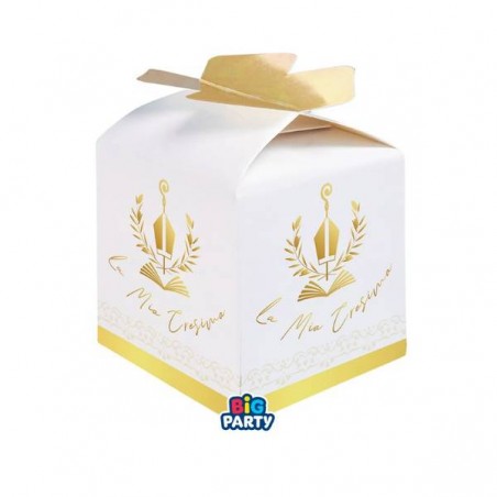 SCATOLINA CUBETTO PORTACONFETTI 5x7x5cm CRESIMA ELEGANT 10pz