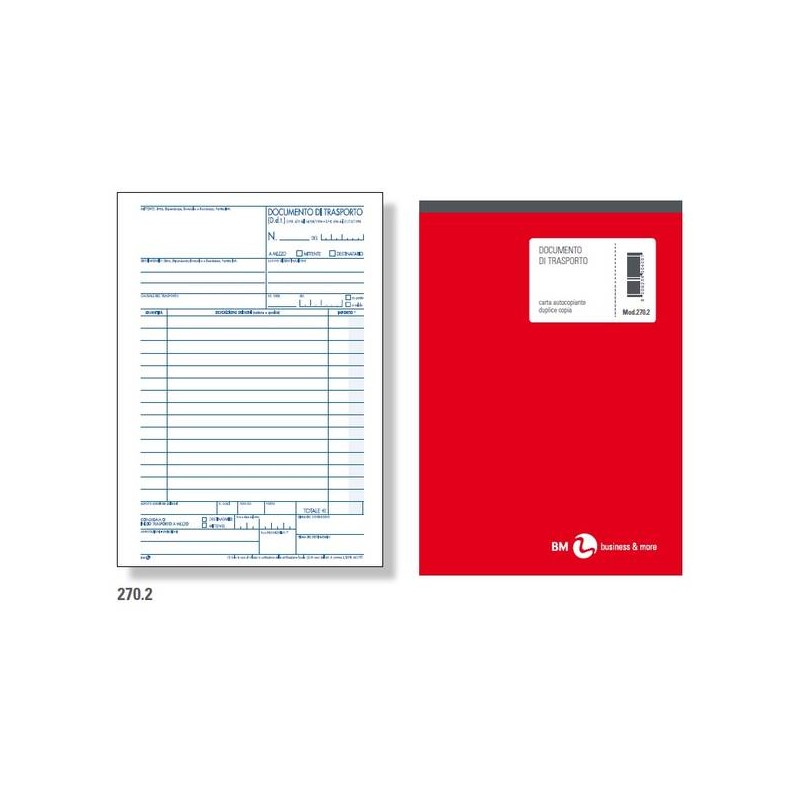 DOCUMENTO DI TRASPORTO 22,5x15cm 2 COPIE BM 50fg