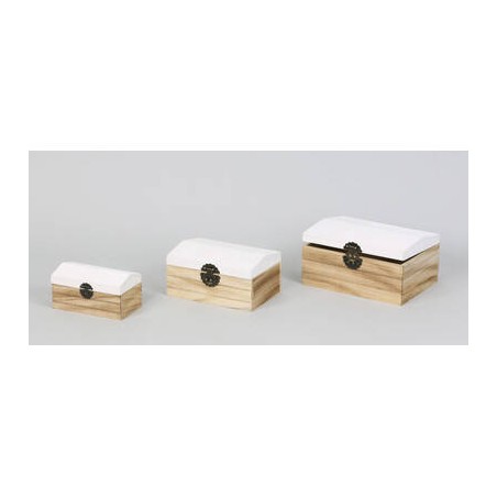 SCATOLA LEGNO NATURALE COPERCHIO BIANCO 30x23x16cm 1/3