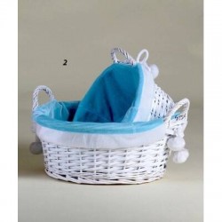 CESTO VIMINI BIANCO C/STOFFA AZZURRO CINIGLIA ø32x16cm 1/2