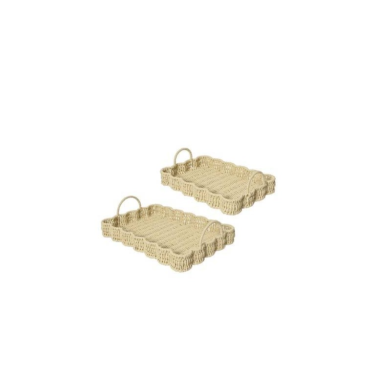 VASSOIO IN CORDA RETTANGOLARE C/MANICI 23x35x10cm BEIGE