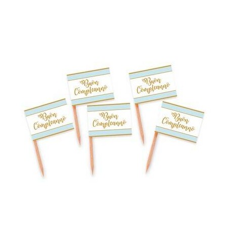 PICKS BUON COMPLEANNO CHIC CELESTE 25pz