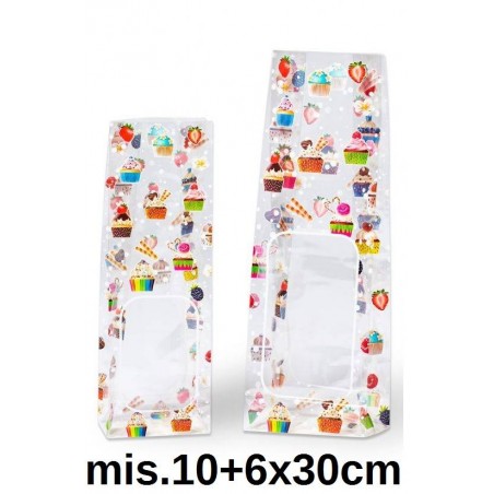 BUSTE PPL F.DO QUADRO CUPCAKES MIS. 10+6x30cm 50pz