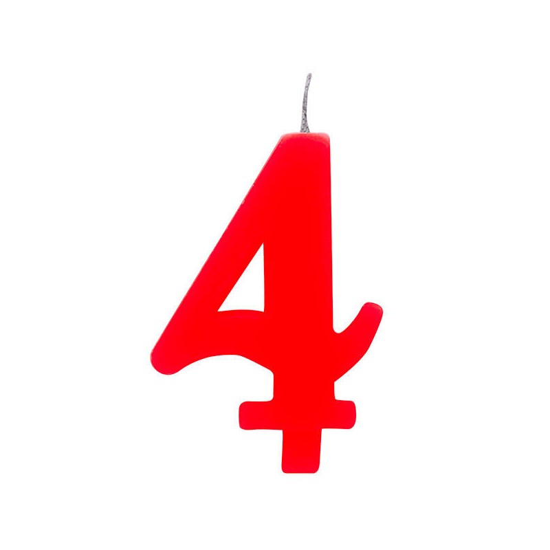 CANDELINA NUMERO 4 SCINTILLANTE  ROSSA 9,5cm