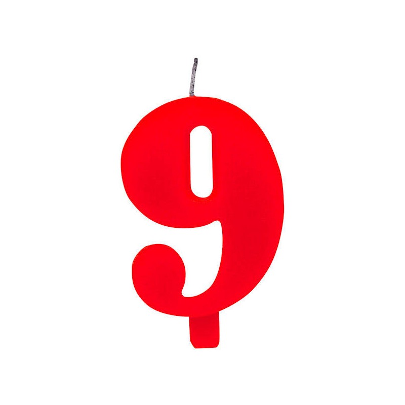 CANDELINA NUMERO 9 SCINTILLANTE  ROSSA 9,5cm