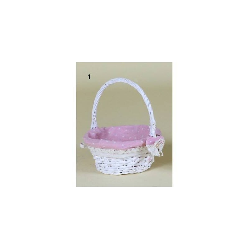 CESTO VIMINI C/MANICO  ø24cm STOFFA ROSA