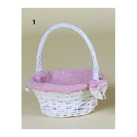 CESTO VIMINI C/MANICO  ø24cm STOFFA ROSA
