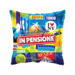 PALLONE MYLAR QUADRATO FINALMENTE IN PENSIONE 18 45cm