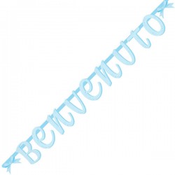 FESTONE BENVENUTO CON FIOCCO CELESTE 2mt