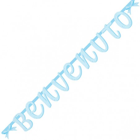 FESTONE BENVENUTO CON FIOCCO CELESTE 2mt