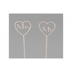 PICK CUORE LEGNO BIANCO MR MRS 12pz